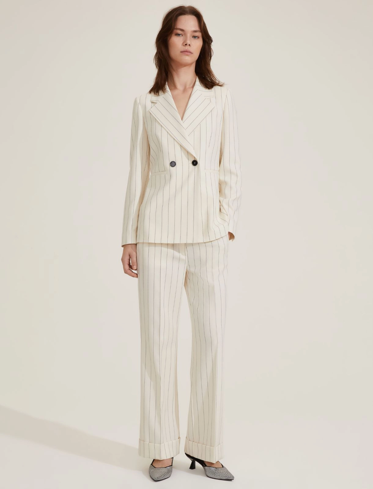 EMME MARELLA giacca donna gessata AGRA1 25150411712 001 PANNA estate 2025