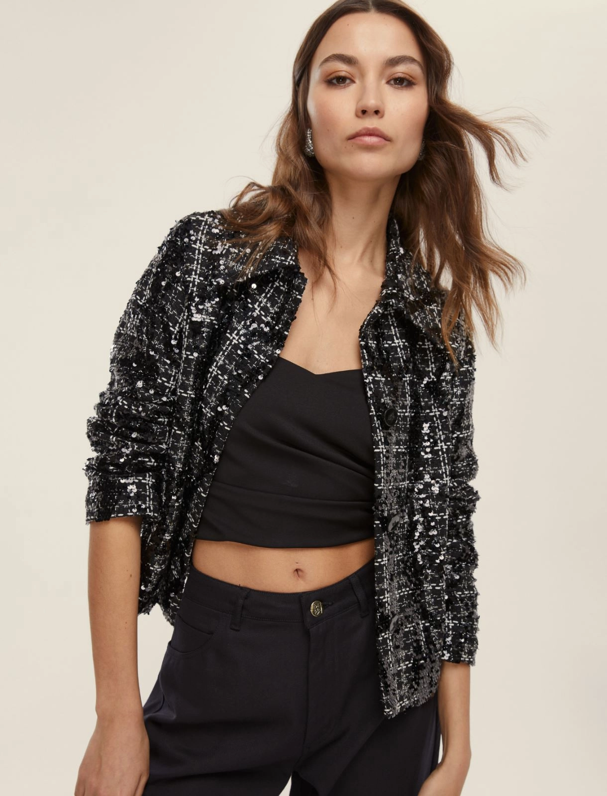 EMME MARELLA giacca donna stuoia lurex paillettes FRANK 25250460112 001 NERO inverno 2025
