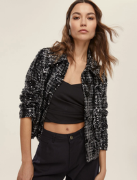 Thumbnail for EMME MARELLA giacca donna stuoia lurex paillettes FRANK 25250460112 001 NERO inverno 2025
