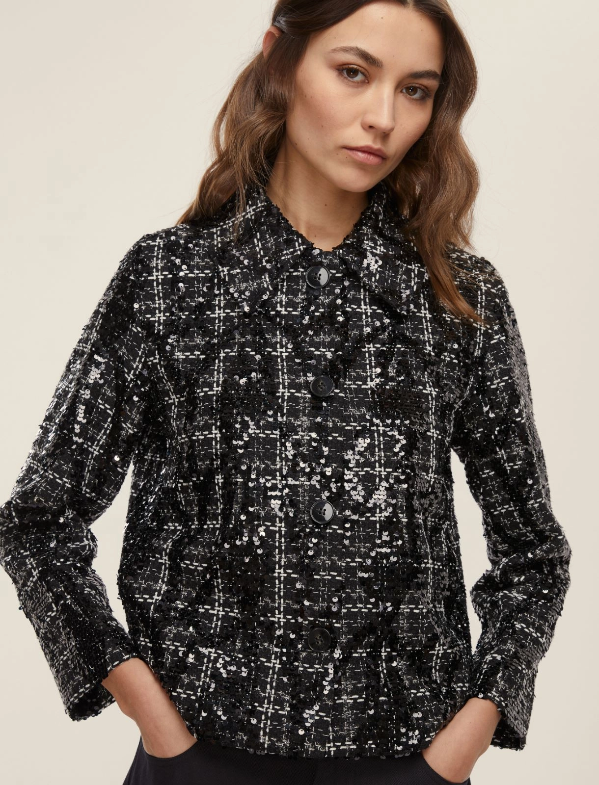 EMME MARELLA giacca donna stuoia lurex paillettes FRANK 25250460112 001 NERO inverno 2025