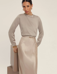 Thumbnail for EMME MARELLA camicia donna blusa raso stretch MADERA 25251160412 002 SABBIA inverno 2025