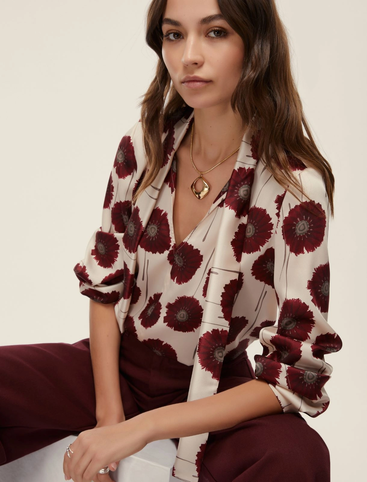 EMME MARELLA camicia donna blusa  sciarpina FULVIA 25251161412 006 PANNA BORDEAUX inverno 2025