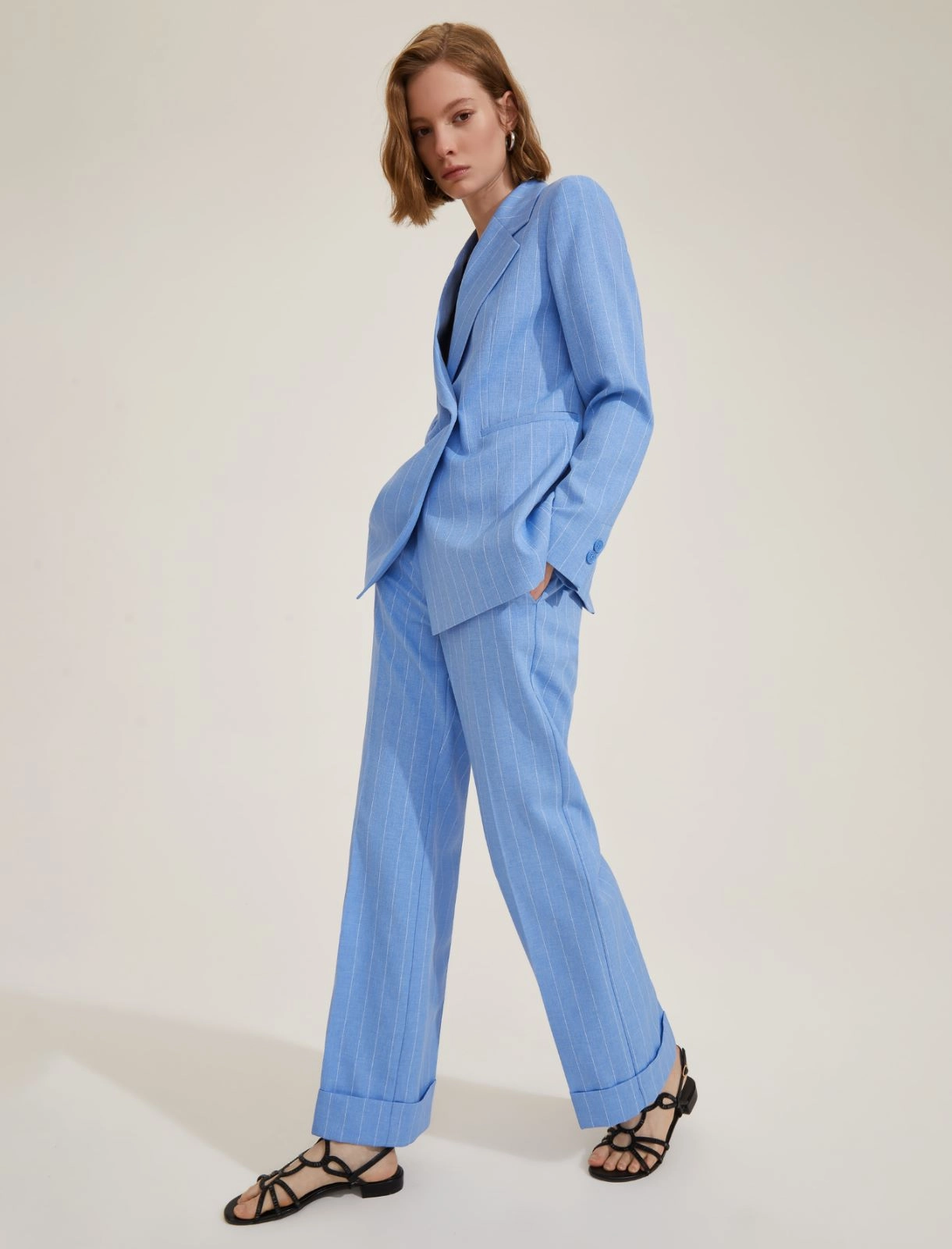 EMME MARELLA pantaloni donna dritto risvolto AGRA2 25151312312 003 CELESTE estate 2025