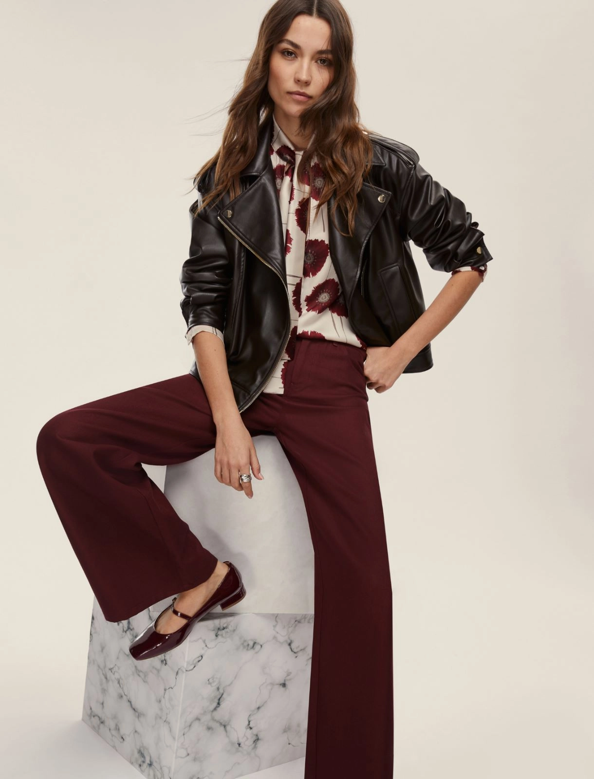 EMME MARELLA pantaloni donna wide leg TEBE 25251360712 002 BORDEAUX inverno 2025