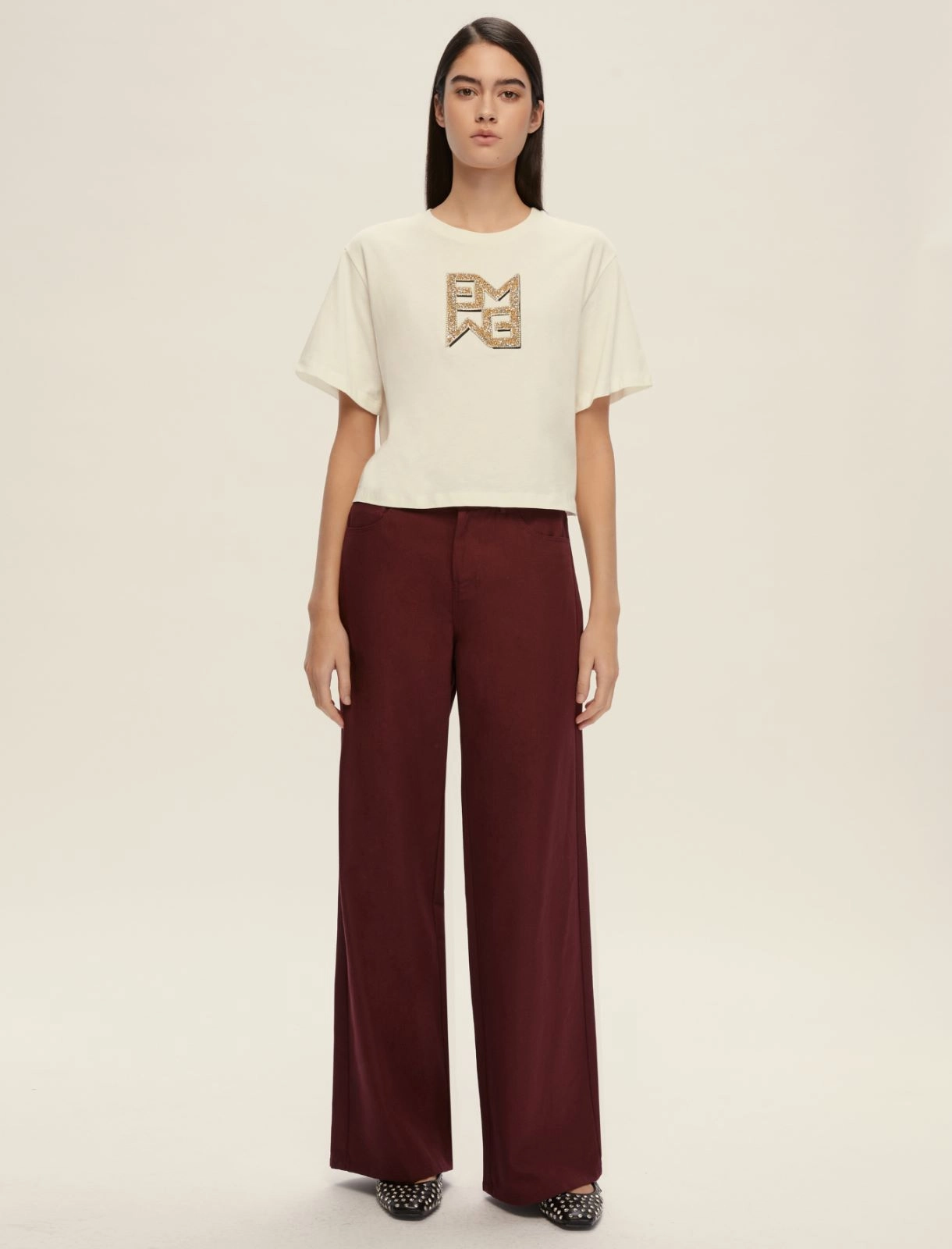 EMME MARELLA pantaloni donna wide leg TEBE 25251360712 002 BORDEAUX inverno 2025