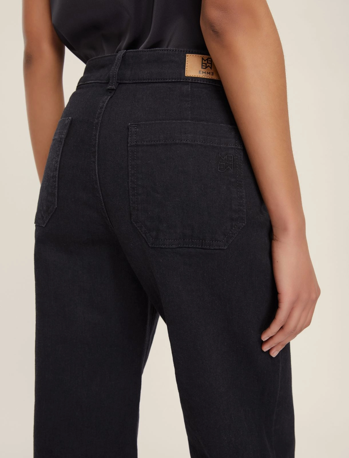 EMME MARELLA pantaloni donna jeans palazzo wide leg PALMA 25251860312 004 NERO inverno 2025