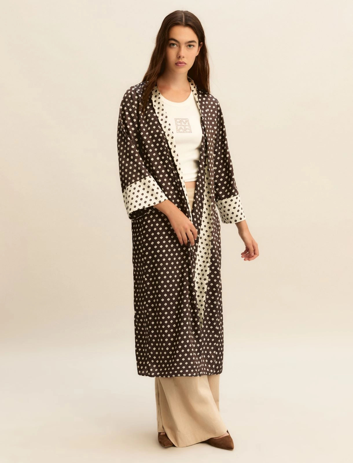 EMME MARELLA kimono donna lungo fantasia EMMACANTO 26151910312 008 MARRONE PANNA donna estate 2026