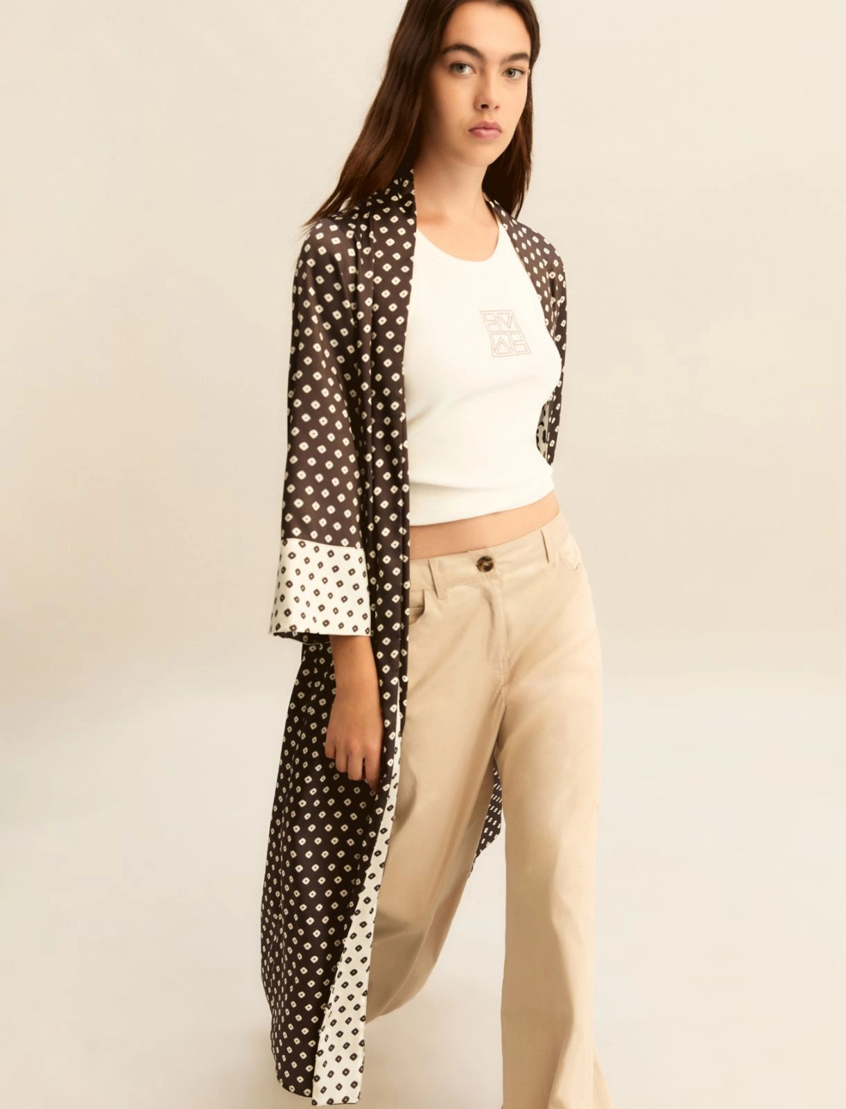 EMME MARELLA kimono donna lungo fantasia EMMACANTO 26151910312 008 MARRONE PANNA donna estate 2026