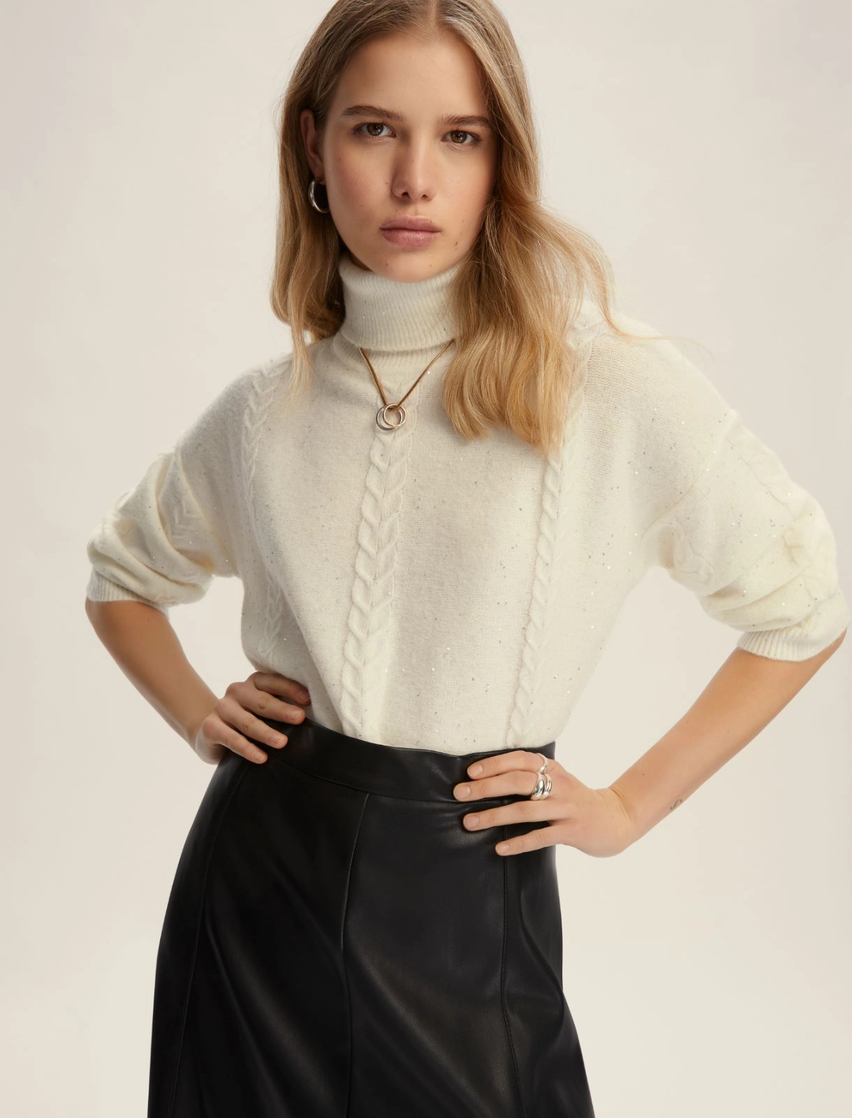 EMME MARELLA maglione donna collo alto svasata paillette LIDO 2525366032 001 BIANCO inverno 2025