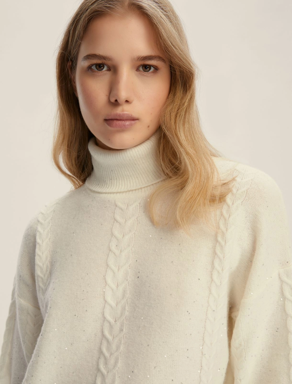 EMME MARELLA maglione donna collo alto svasata paillette LIDO 2525366032 001 BIANCO inverno 2025