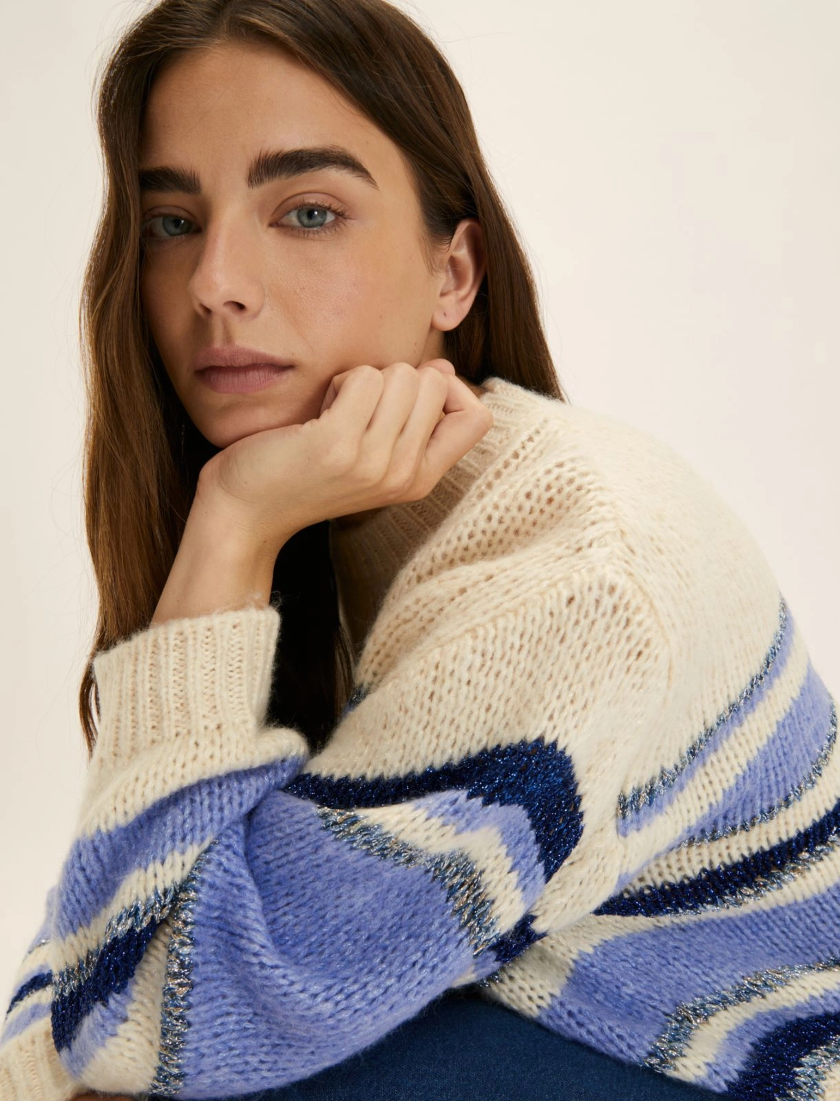 EMME MARELLA maglione donna girocollo righe lurex 25253660352 006 PANNA PERVINCA inverno 2025