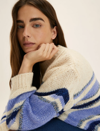 Thumbnail for EMME MARELLA maglione donna girocollo righe lurex 25253660352 006 PANNA PERVINCA inverno 2025