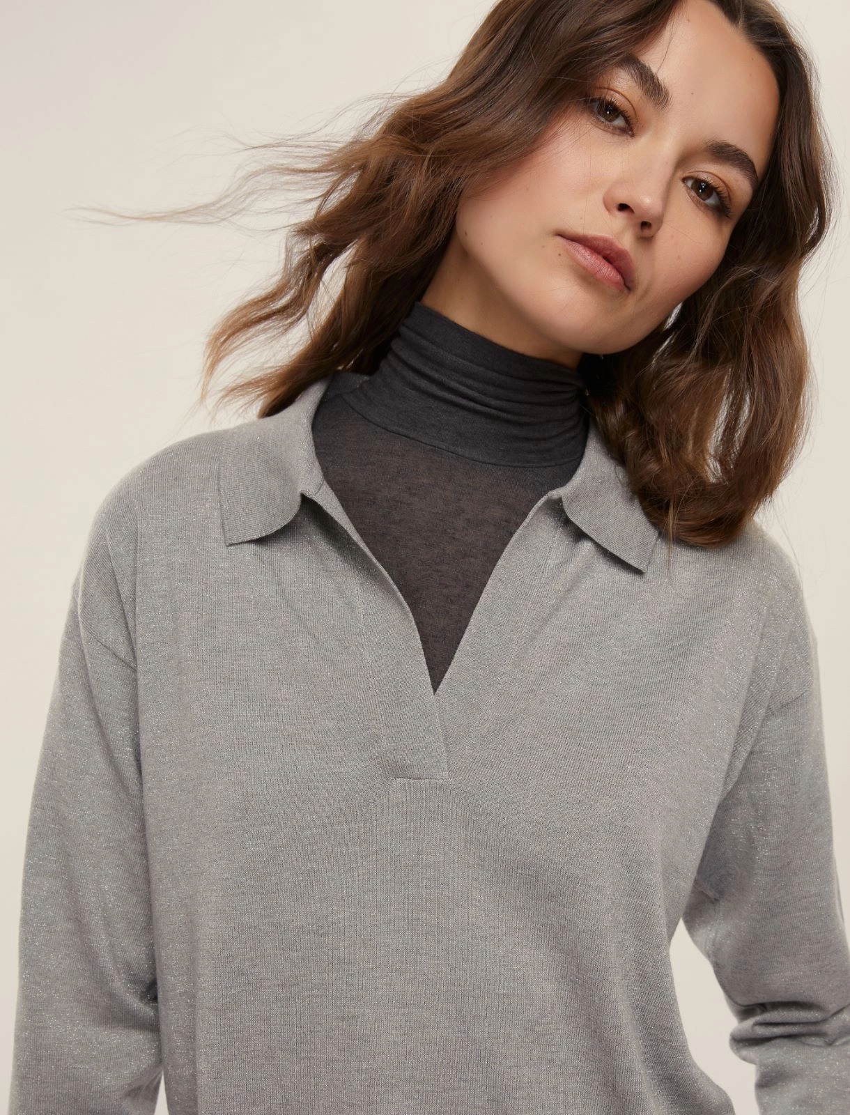 EMME MARELLA maglione donna leggero polo FAVILLE 2525366161 003 GRIGIO melange inverno 2025