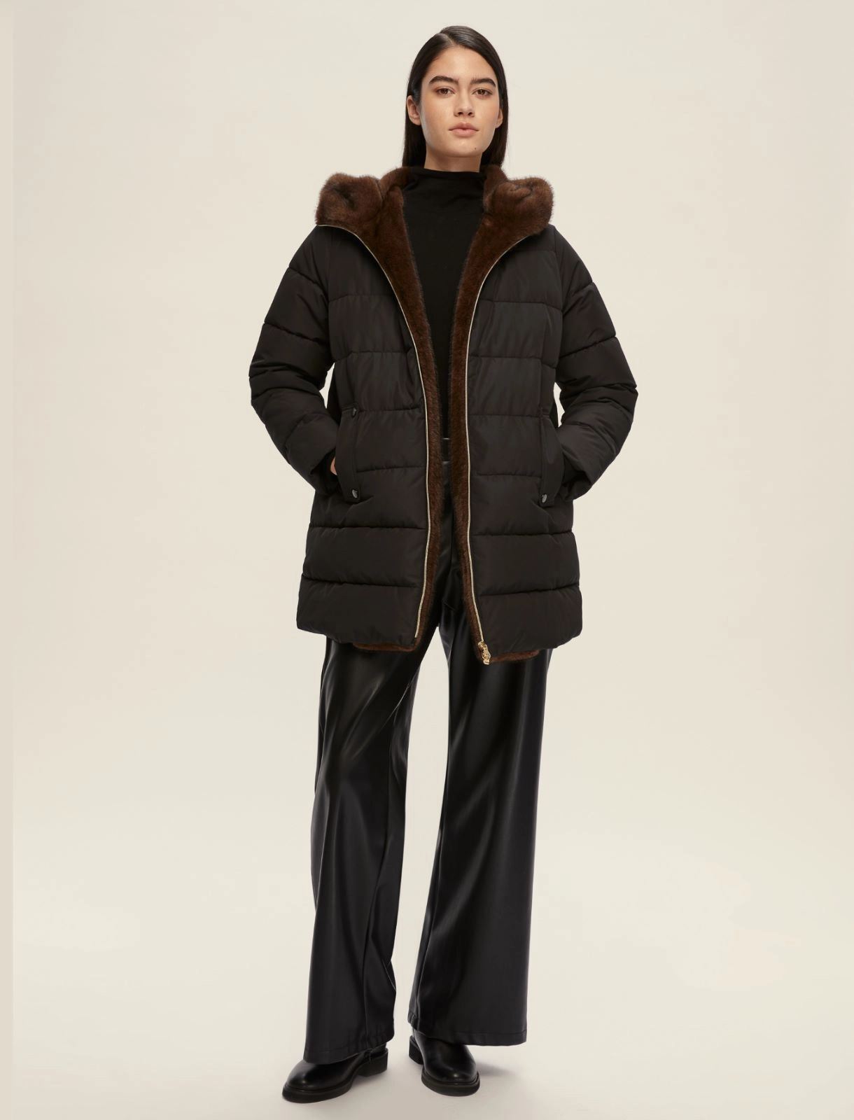 EMME MARELLA giubbotto donna piumino ecopelliccia GEBEL 25254861922 005 NERO inverno 2025