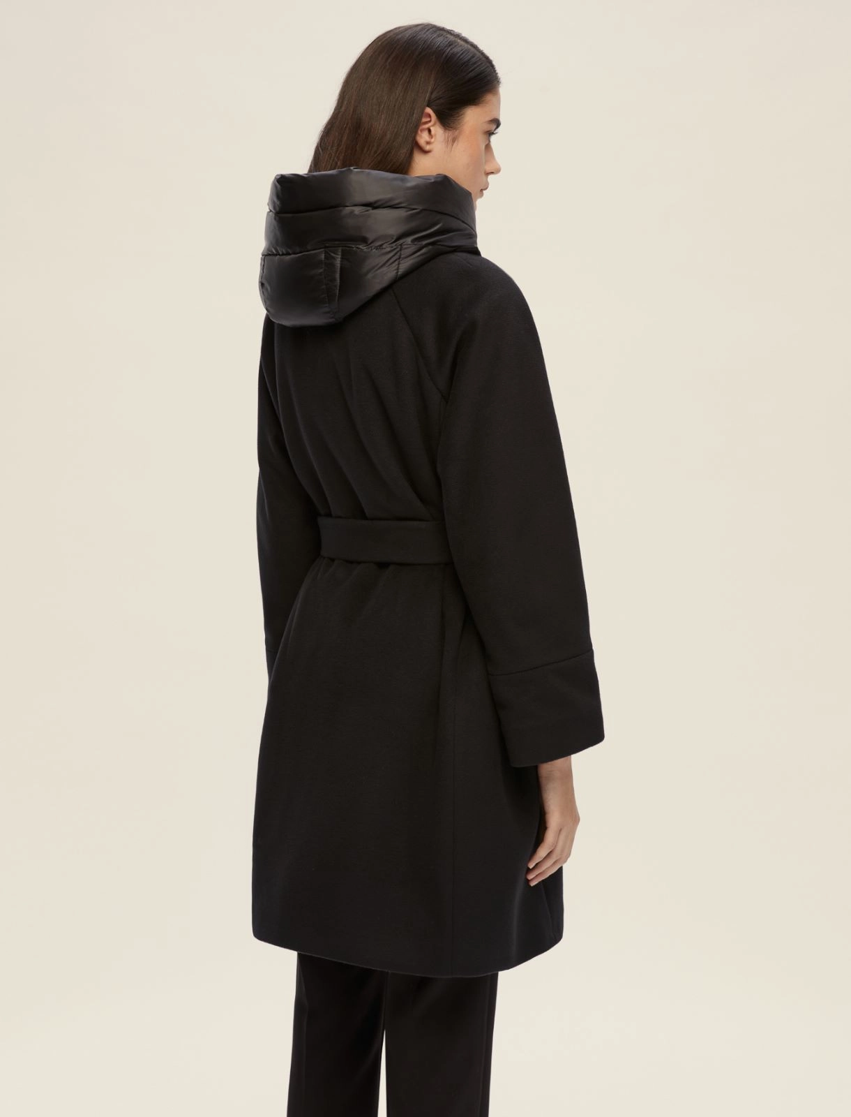EMME MARELLA cappotto donna cappuccio panno CAREZZA 25254960622 041 NERO inverno 2025
