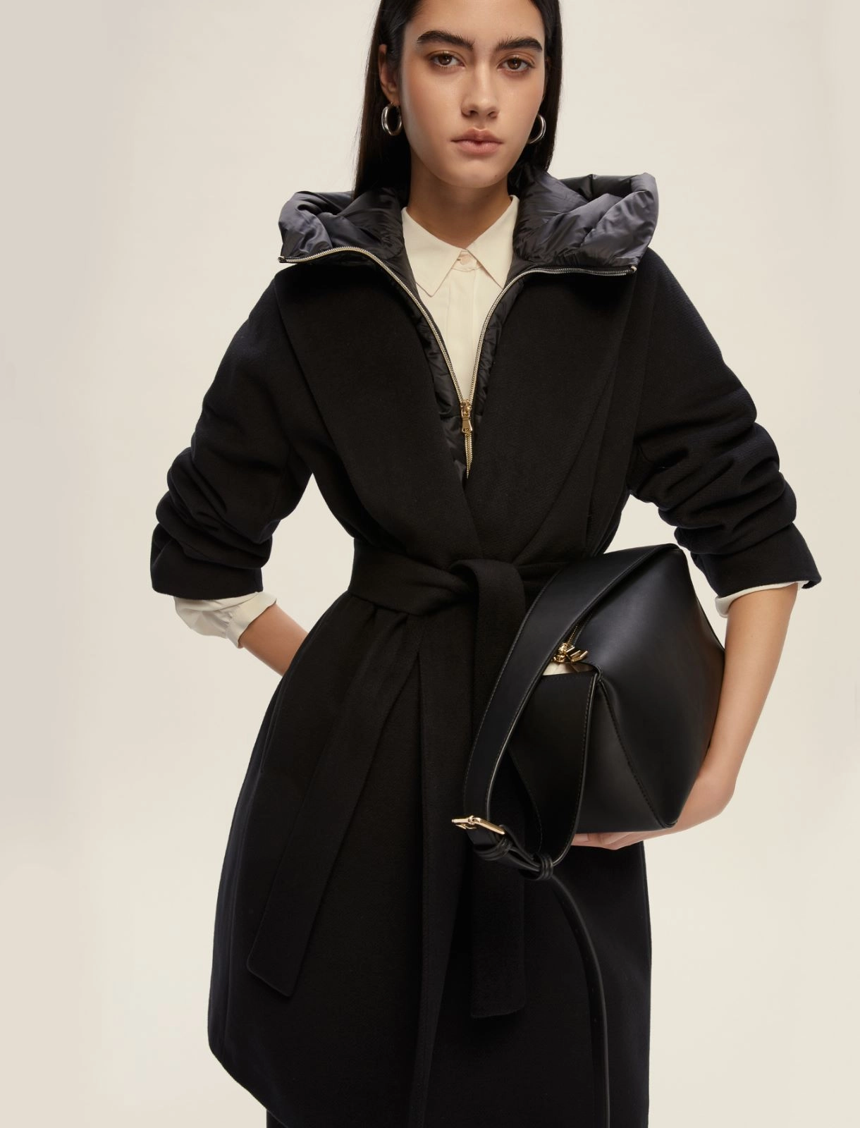 EMME MARELLA cappotto donna cappuccio panno CAREZZA 25254960622 041 NERO inverno 2025