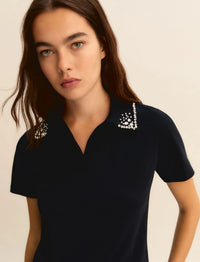 Thumbnail for EMME MARELLA polo donna t-shirt cristalli cotone stretch EMMONIRICA 26159510112 002 BLU estate 2026