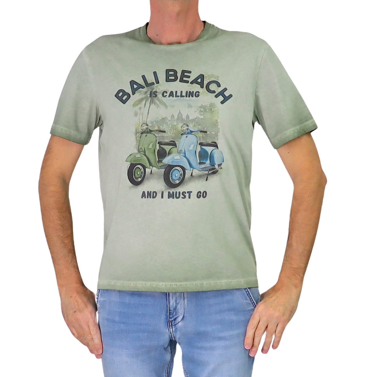 ALLEY DOCKS t-shirt uomo girocollo stampa vespa cotone AU26S15TG BALI BEACH VERDE estate 2026