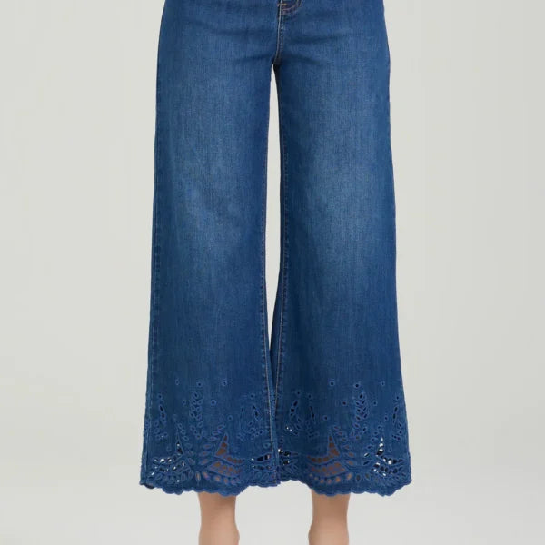 TAKE TWO pantaloni donna jeans flare cropped ricami FLORY DK02101 BLU SCURO estate 2026