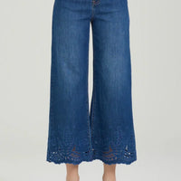 Thumbnail for TAKE TWO pantaloni donna jeans flare cropped ricami FLORY DK02101 BLU SCURO estate 2026