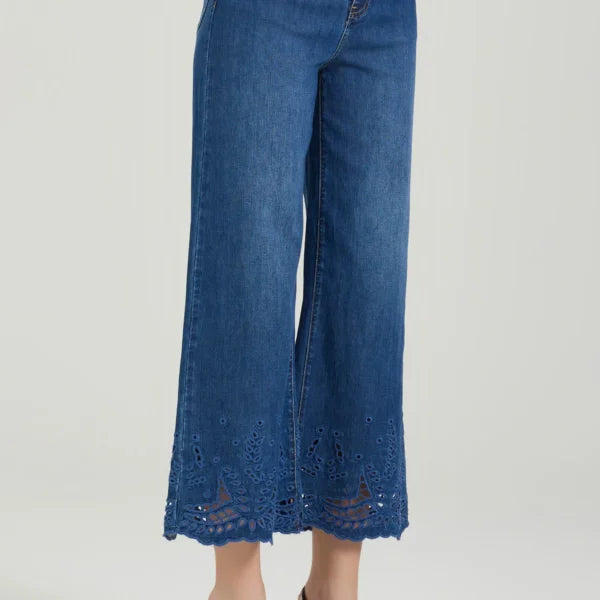 TAKE TWO pantaloni donna jeans flare cropped ricami FLORY DK02101 BLU SCURO estate 2026