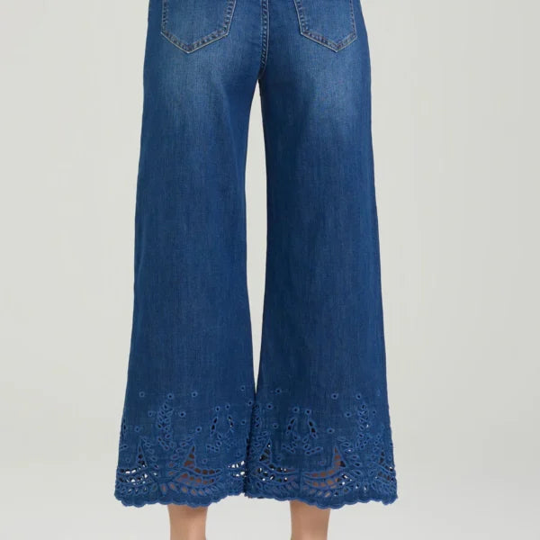 TAKE TWO pantaloni donna jeans flare cropped ricami FLORY DK02101 BLU SCURO estate 2026