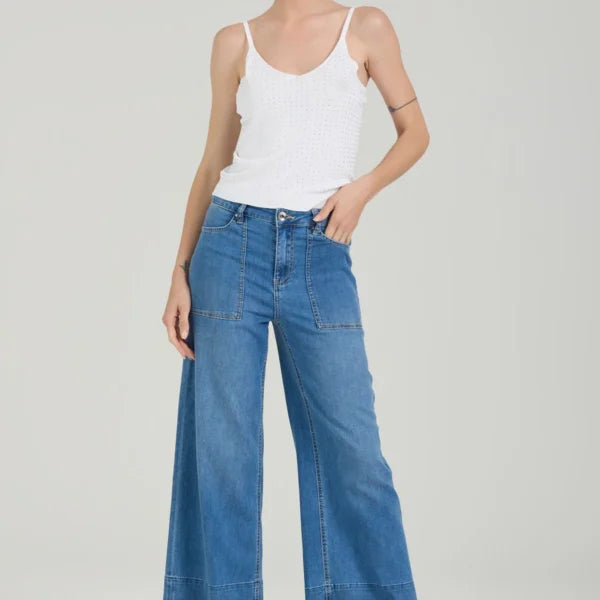 TAKE TWO pantaloni donna jeans flare palazzo FRANCY DK02111 BLU MEDIO estate 2026
