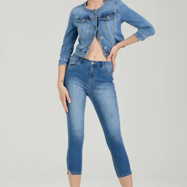 TAKE TWO giubbino donna jeans cotone cropped VAL DK02122 BLU MEDIO CHIARO estate 2026