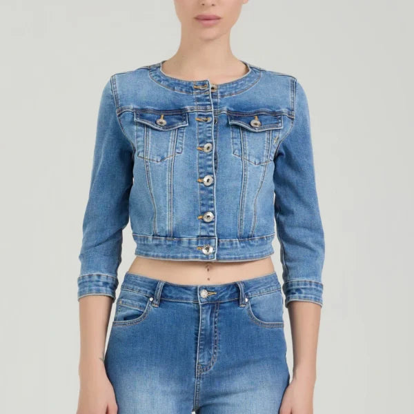 TAKE TWO giubbino donna jeans cotone cropped VAL DK02122 BLU MEDIO CHIARO estate 2026