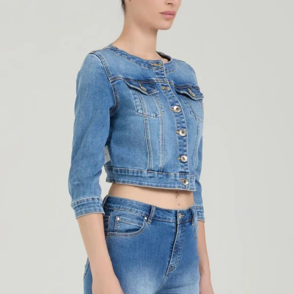 TAKE TWO giubbino donna jeans cotone cropped VAL DK02122 BLU MEDIO CHIARO estate 2026