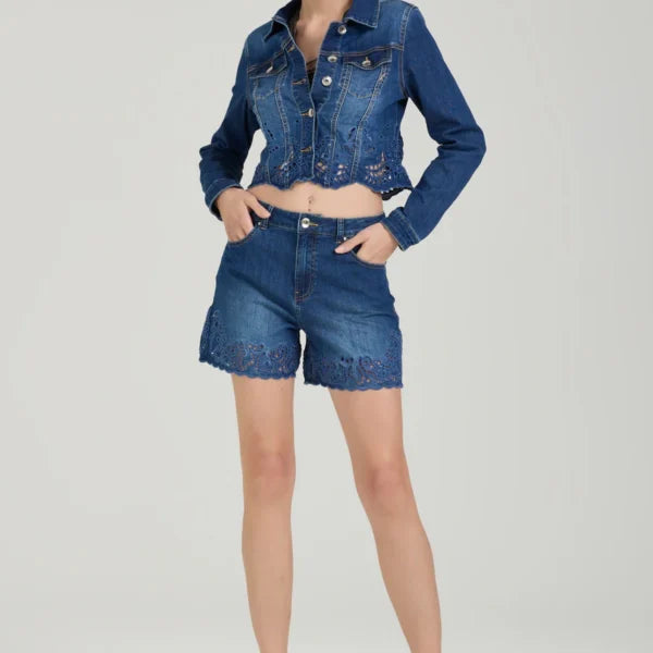 TAKE TWO giubbino donna jeans cotone cropped ricami DK02148 BLU SCURO estate 2026