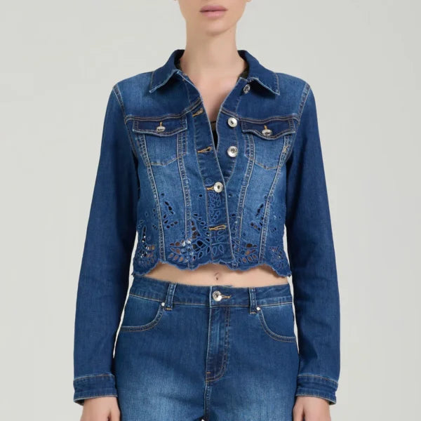 TAKE TWO giubbino donna jeans cotone cropped ricami DK02148 BLU SCURO estate 2026