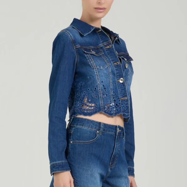 TAKE TWO giubbino donna jeans cotone cropped ricami DK02148 BLU SCURO estate 2026