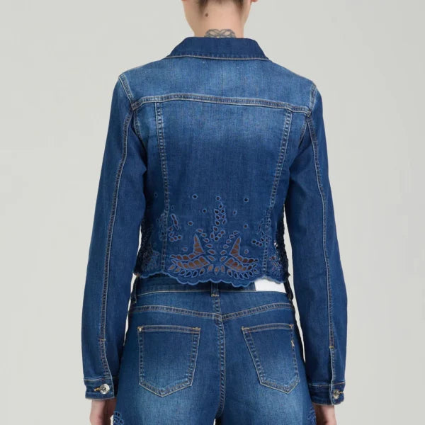 TAKE TWO giubbino donna jeans cotone cropped ricami DK02148 BLU SCURO estate 2026