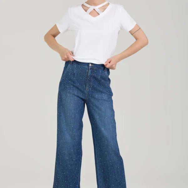 TAKE TWO pantaloni donna jeans palazzo wide leg CHLOE DK02207 BLU SCURO estate 2026