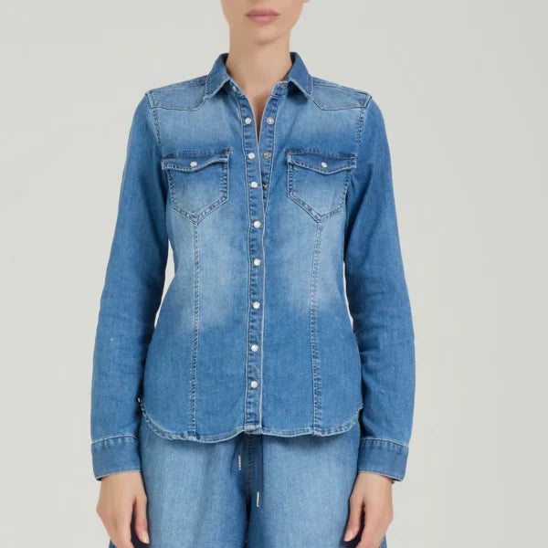 TAKE TWO camicia donna jeans cotone WESTERN DK05701 BLU MEDIO CHIARO estate 2026