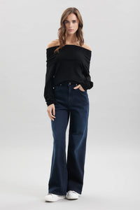 Thumbnail for TAKE TWO pantaloni donna jeans palazzo wide leg denim ELISA DT01703 BLU SCURO inverno 2025