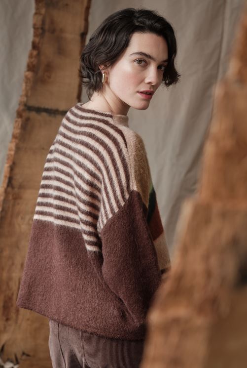 FLOOR maglione donna lana manica 3/4 righe FI25 M97 841 265 BEIGE MARRONE VERDE inverno 2025