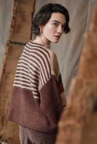 Thumbnail for FLOOR maglione donna lana manica 3/4 righe FI25 M97 841 265 BEIGE MARRONE VERDE inverno 2025