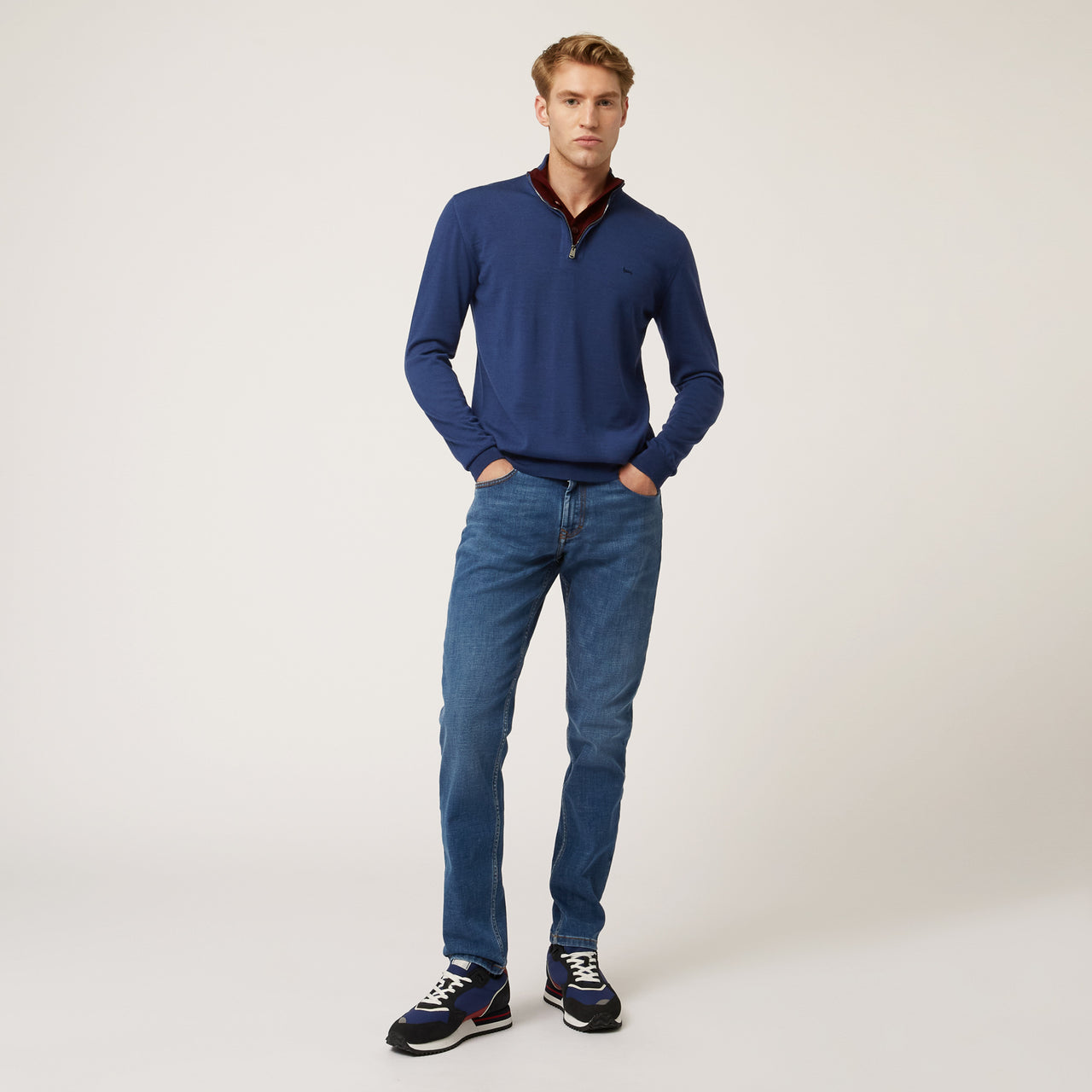 HARMONT&BLAINE maglione uomo mezza zip HRK004 030478 800 BLU AVIO inverno 2023