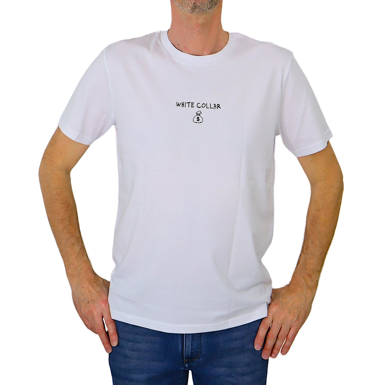 EQUIPE 55 t-shirt uomo cotone UTE 552 WHITE COLLAR BIANCO estate 2024
