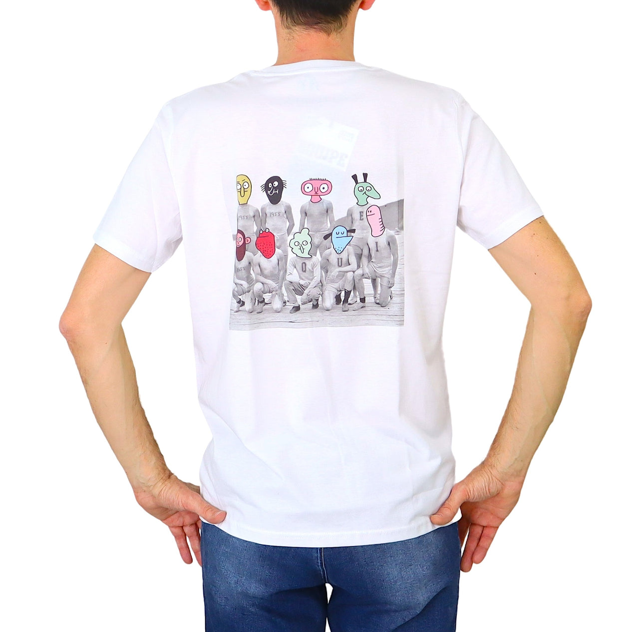 EQUIPE 55 t-shirt uomo cotone UTE 552 WHITE COLLAR BIANCO estate 2024