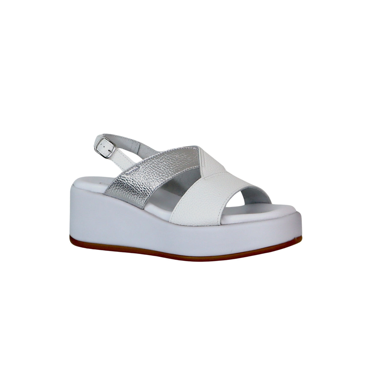 CAFèNOIR sandali donna pelle zeppa cm.6 C1HF8081 W001 BIANCO ARGENTO estate 2024