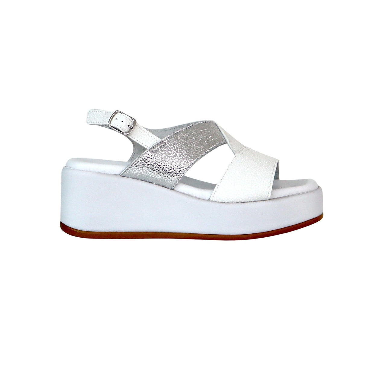 CAFèNOIR sandali donna pelle zeppa cm.6 C1HF8081 W001 BIANCO ARGENTO estate 2024