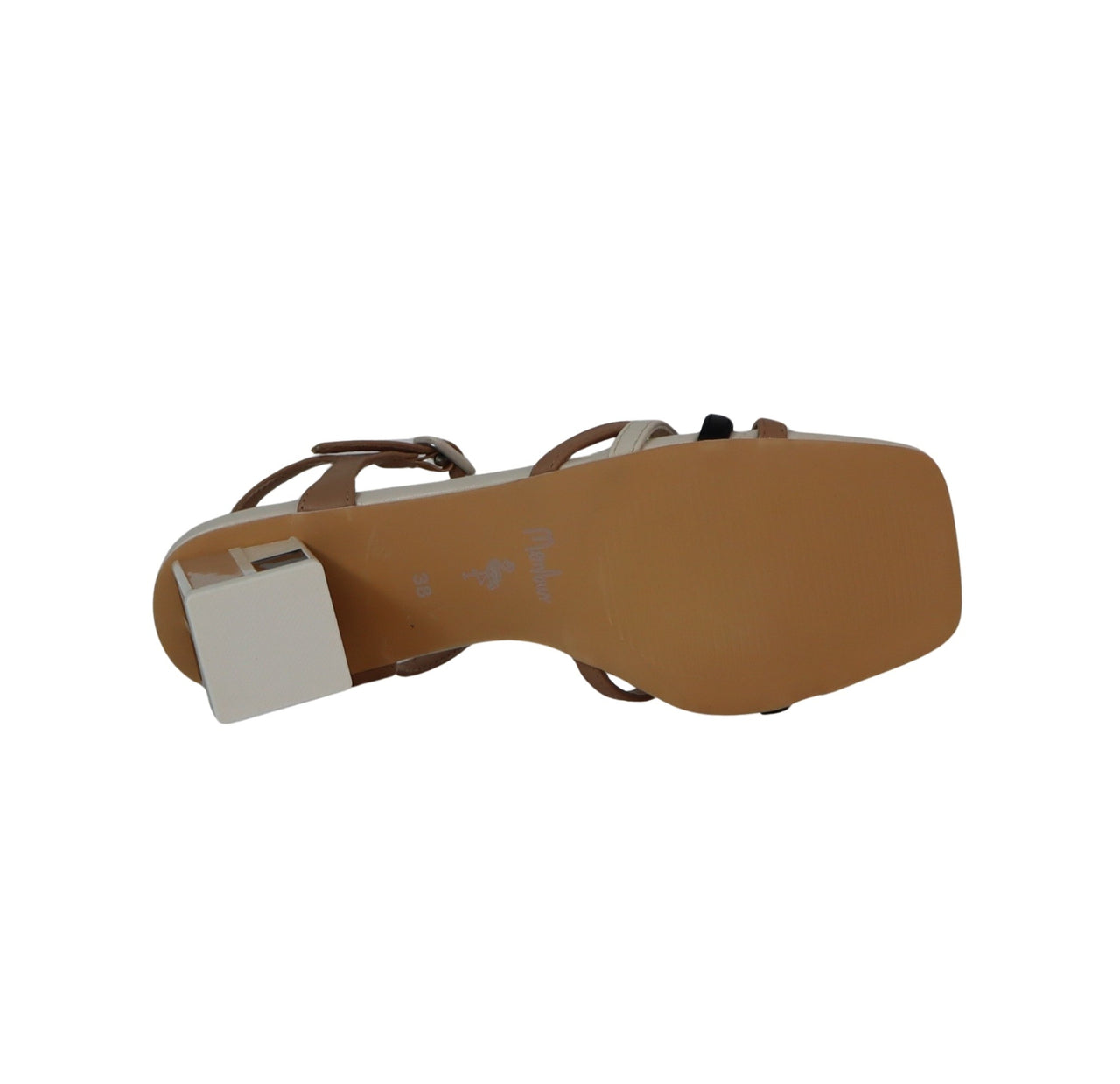 MENBUR sandali donna ecopelle tacco largo 6 25478 0087 BEIGE NERO estate 2024