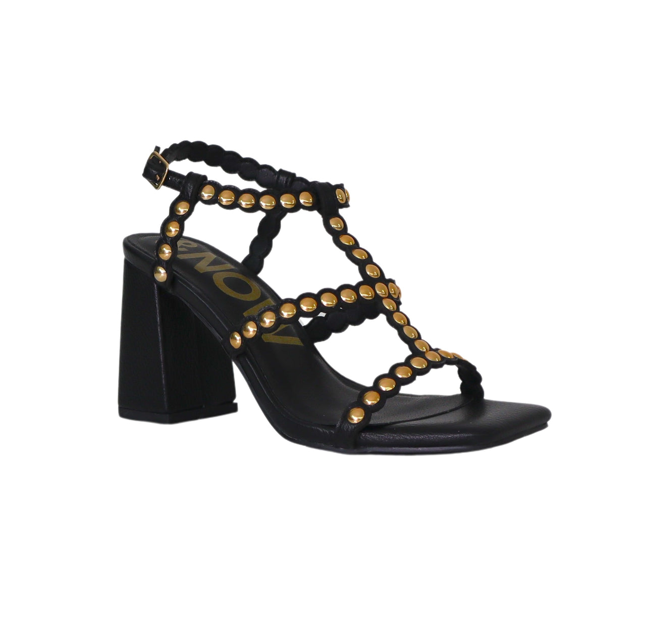MENBUR sandali donna tacco 8 borchie cinturino 24885 0001 NERO ORO estate 2024