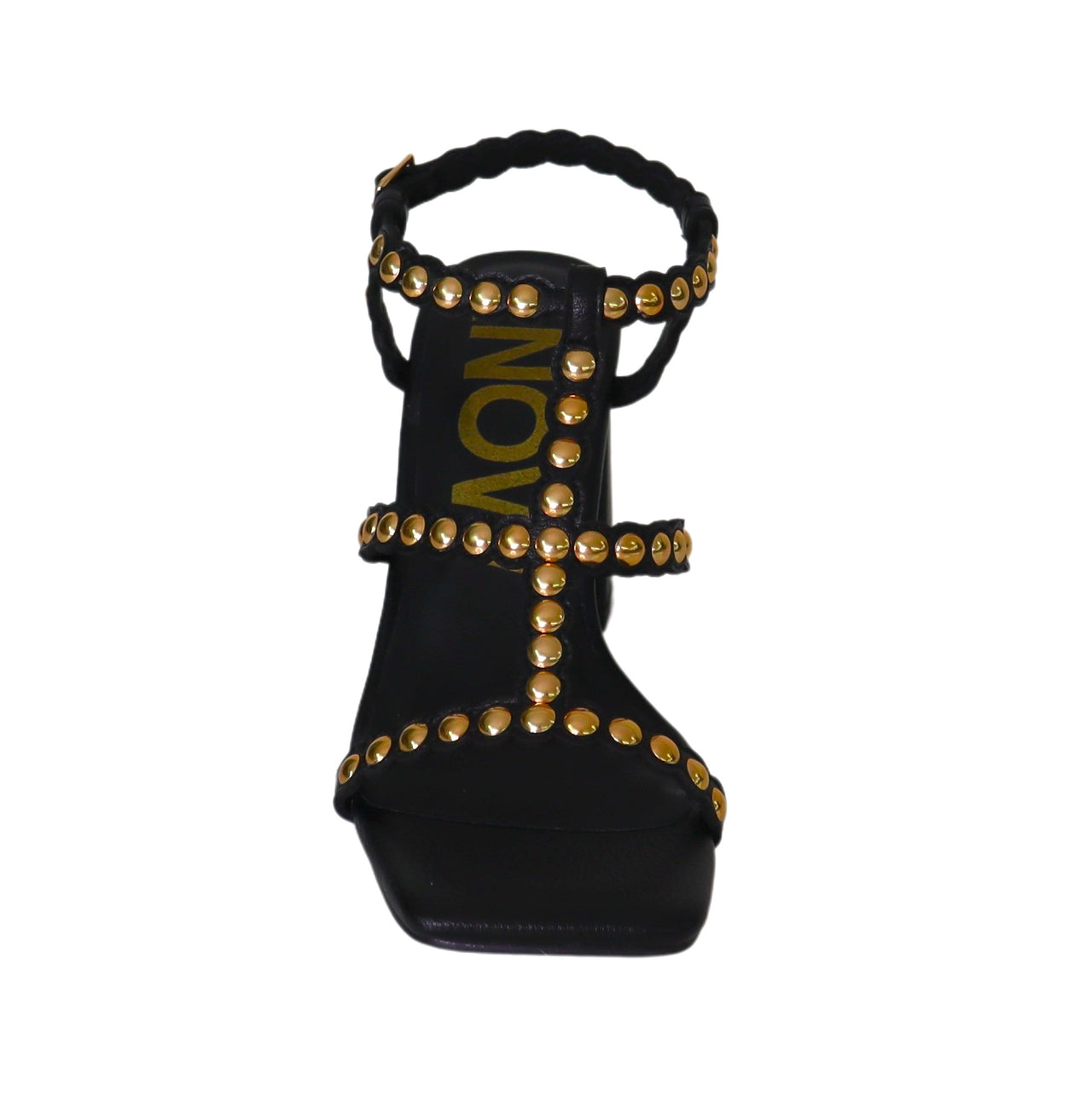 MENBUR sandali donna tacco 8 borchie cinturino 24885 0001 NERO ORO estate 2024