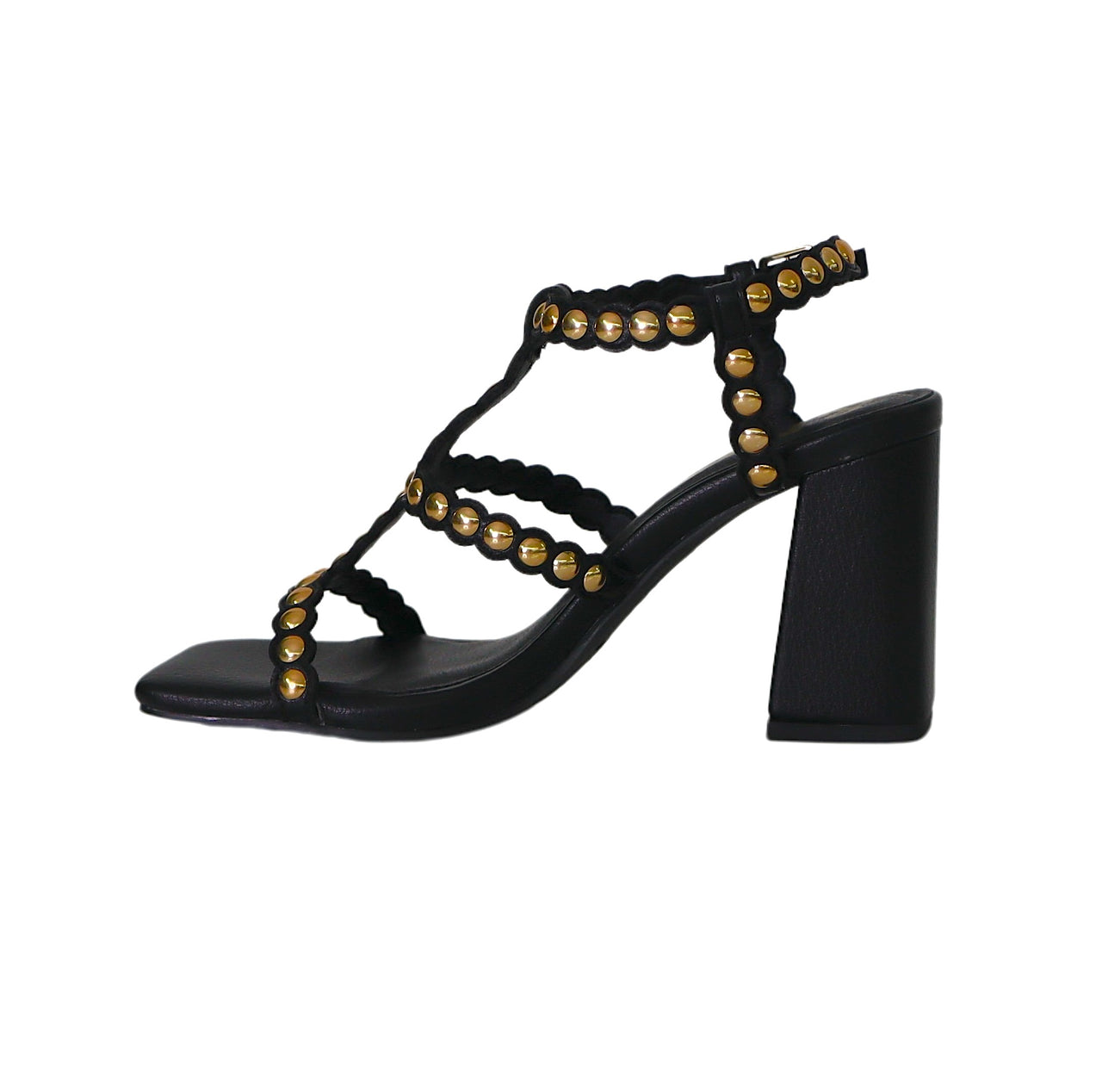 MENBUR sandali donna tacco 8 borchie cinturino 24885 0001 NERO ORO estate 2024