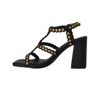 Thumbnail for MENBUR sandali donna tacco 8 borchie cinturino 24885 0001 NERO ORO estate 2024