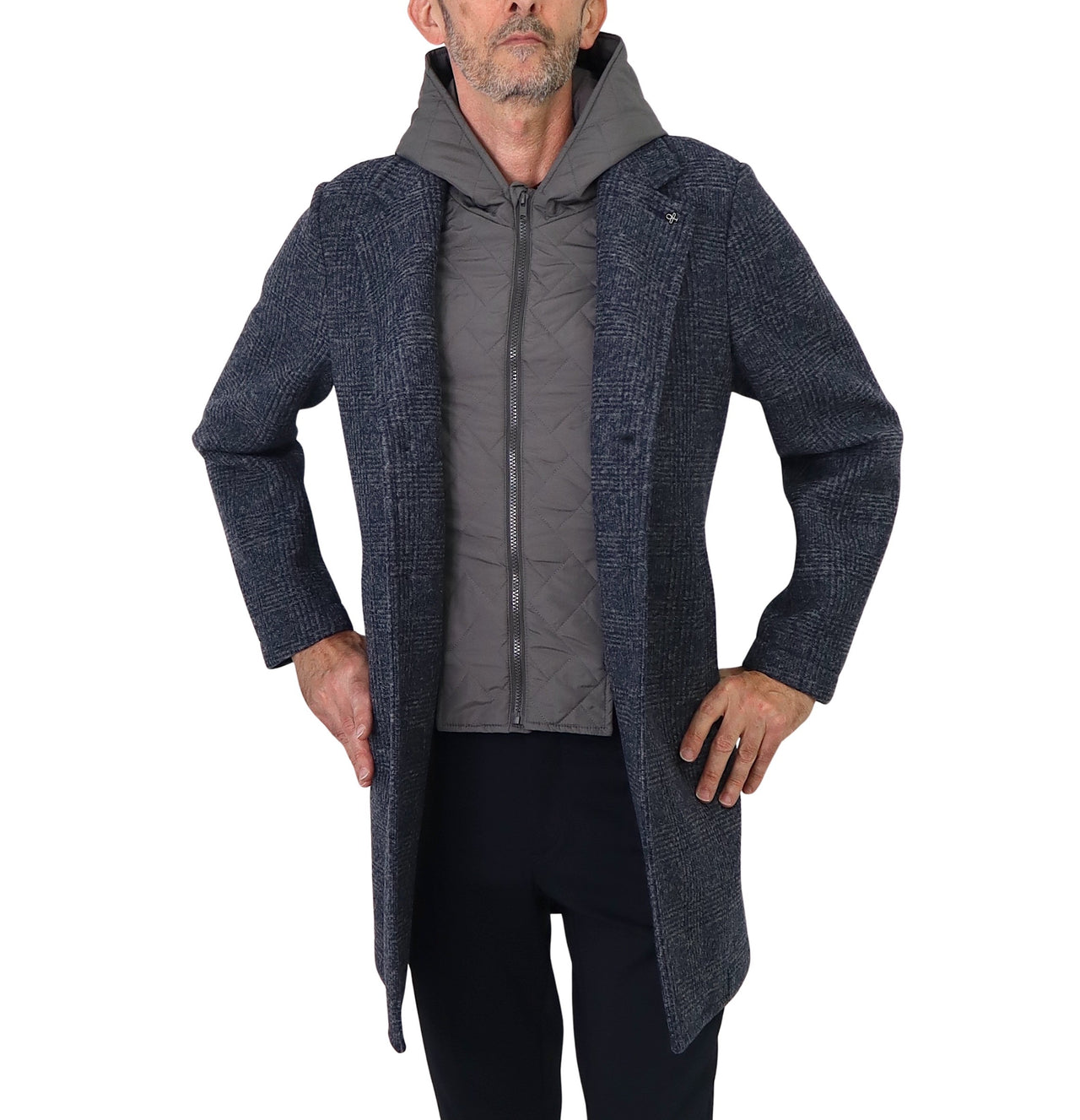 DISTRETTO 12 giubbotto uomo cappotto cappuccio check AMOS CP1316 0372 BLU GRIGIO inverno 2024